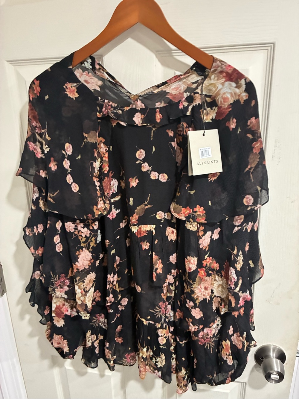 AllSaints Black Floral Ruffle Blouse - Picture 5 of 6